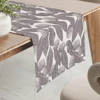 ubrus Bavlněný běhoun na stůl Sandra SA-511 Šedé ananasy na bílém 35x120 cm