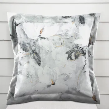 Povlak na dekorativní polštářek Sametový povlak na polštář s lemem Tamara TMR-006 Designové květiny na šedém 30 x 50 cm