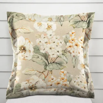 Povlak na polštářek Dekorační povlak na polštář s lemem PML-106 Malované květy na béžovém 50 x 60 cm