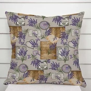 Povlak na dekorativní polštářek Dekorační povlak na polštář PML-099 Levandule s motýlky a srdíčky na béžovém 35 x 45 cm