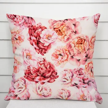 Povlak na dekorativní polštářek Sametový povlak na polštář Tamara TMR-041 Růžovo-červené pivoňky na bílém 40 x 60 cm