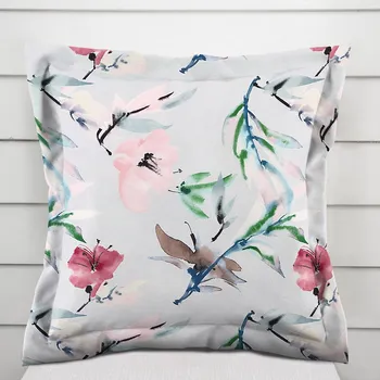 Povlak na polštářek Dekorační povlak na polštář s lemem PM-110 Akvarelové růžové květy na světle šedém 50 x 50 cm