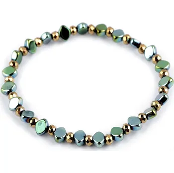 Náramek Náramek pružný hematitový, malé, 4 zelená sv. zlatá