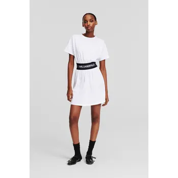 Dámské šaty ŠATY KARL LAGERFELD LOGO TAPE T-SHIRT DRESS WHITE