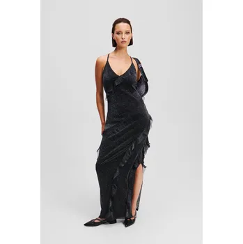 Dámské šaty ŠATY KARL LAGERFELD LUREX RUFFLE JERSEY DRESS GUNMETAL