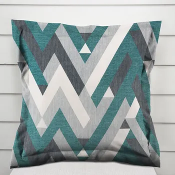 Povlak na dekorativní polštářek Sametový povlak na polštář s lemem Tamara TMR-026 Zeleno-šedý designový cik-cak 50 x 50 cm