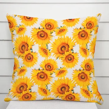 Povlak na dekorativní polštářek Dekorační povlak na polštář PML-102 Slunečnice na bílém 50 x 60 cm