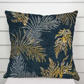 Povlak na dekorativní polštářek Sametový povlak na polštář Tamara TMR-005 Kapradí na modrošedém 40 x 60 cm