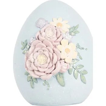 Vánoce Modrá dekorace vajíčko s květinami - 10*11*13 cm
