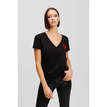 Dámské tričko TRIČKO KARL LAGERFELD HEARTS V-NECK T-SHIRT BLACK