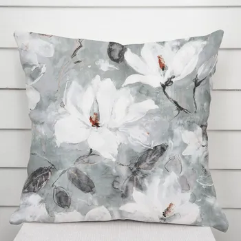 Povlak na polštářek Sametový povlak na polštář Tamara TMR-016 Designové květiny na šedozeleném 50 x 60 cm