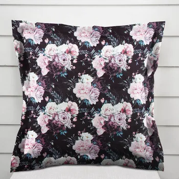 Povlak na polštářek Sametový povlak na polštář s lemem Tamara TMR-011 Květiny na černém 35 x 45 cm