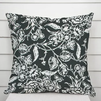 Povlak na dekorativní polštářek Dekorační povlak na polštář PML-105 Bílé květiny na černém 30 x 50 cm