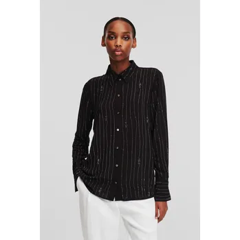 Dámská košile KOŠILE KARL LAGERFELD RHINESTONE STRIPE SHIRT BLACK