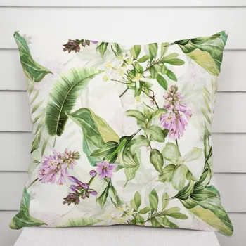 Povlak na dekorativní polštářek Sametový povlak na polštář Tamara TMR-035 Fialové zvonky s listy na bílém 40 x 60 cm