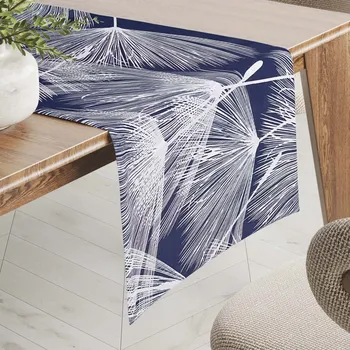 ubrus Bavlněný běhoun na stůl Sandra SA-414 Bílé abstraktní chmýří na modrém 20x120 cm