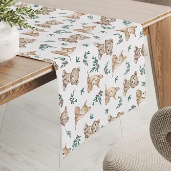 ubrus Dětský bavlněný běhoun na stůl Sandra SA-470 Medvídci a koloušci na bílém 20x120 cm