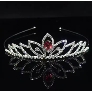 Ozdoba do vlasů B-TOP Slavnostní korunka do vlasů Crystal - stříbrná/ červená