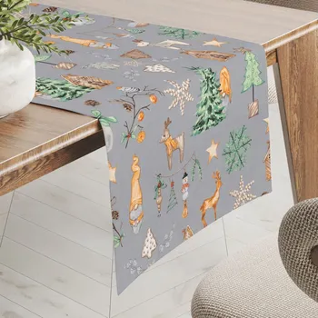 ubrus Biante Sandra SA-509 Vánoční skřítci a ozdoby na šedém 35x120 cm