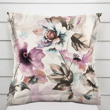 Povlak na polštářek Sametový povlak na polštář s lemem Tamara TMR-050 Abstraktní fialové květiny na smetanovém 50 x 60 cm