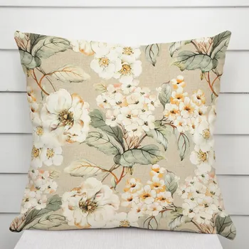 Povlak na dekorativní polštářek Dekorační povlak na polštář PML-106 Malované květy na béžovém 50 x 50 cm