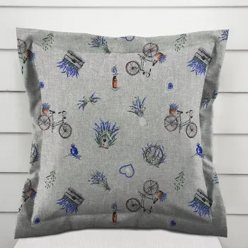 Povlak na polštářek Dekorační povlak na polštář s lemem PML-097 Levandule a kola na šedém režném 50 x 60 cm