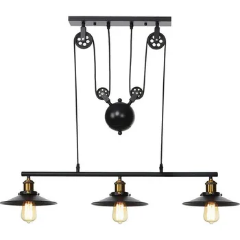 RETROC Stropní svítidlo lustr s kladkou LENIUS - stavitelná výška pomocí kladky, černé šrouby