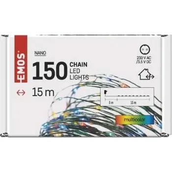 Vánoční dekorace D3AM03 LED vánoční nano řetěz zelený, 15 m, venkovní i vnitřní, multicolor, časovač EMOS Lighting