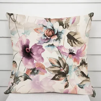 Povlak na dekorativní polštářek Sametový povlak na polštář Tamara TMR-050 Abstraktní fialové květiny na smetanovém 40 x 60 cm