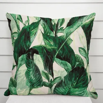 Povlak na polštářek Sametový povlak na polštář Tamara TMR-028 Velké zelené listy 50 x 60 cm