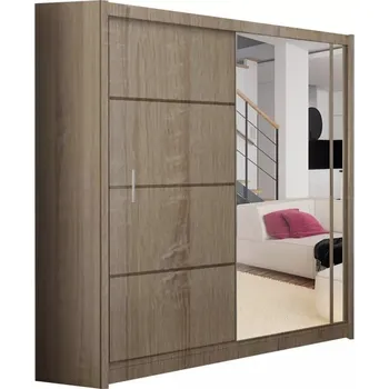 Šatní skříň Skříň posuvné dveře VISTA 150×215 dub sonoma/zrcadlo