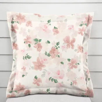 Povlak na polštářek Sametový povlak na polštář s lemem Tamara TMR-036 Růžovo-béžové akvarelové květy na bílém 50 x 60 cm