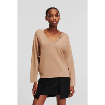 Dámský svetr SVETR KARL LAGERFELD LIGHT V-NECK KNIT SWEATER NOMAD