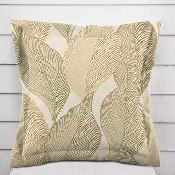 Povlak na polštářek Sametový povlak na polštář s lemem Tamara TMR-046 Přírodní pnoucí listy na krémovém 50 x 60 cm