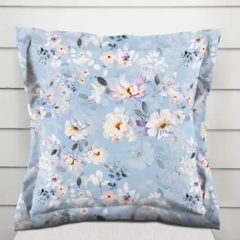 Povlak na polštářek Sametový povlak na polštář s lemem Tamara TMR-044 Jarní květy na nebesky modrém 30 x 50 cm