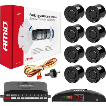 Parkovací asistent Parkovací systém s led i akustickou signalizací 8 černých senzorů (předek + zadek)