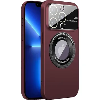Pouzdro na mobilní telefon Tenký MagSafe kryt z tvrdého plastu s ochranou fotoaparátu a otvorem pro logo iPhone 14 Pro Barva: Vínová