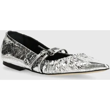 Dámské baleríny Kožené baleríny MSGM stříbrná barva, 3741MDS420 905 3741MDS420.905.90 SLV, EUR 39