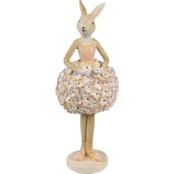 Bytová dekorace Béžová dekorace králičí dívka se sukní z květů - 9*7*22 cm