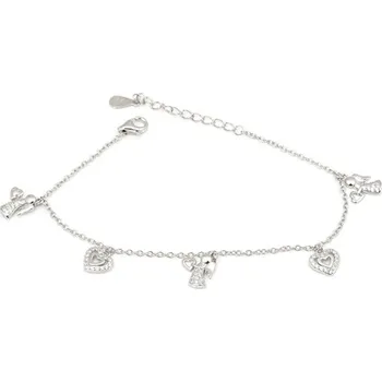 Náramek Dámský stříbrný náramek s andílky a srdíčky 76665F 17-20 cm