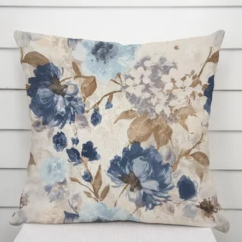 Povlak na polštářek Dekorační povlak na polštář Parma PM-113 Modré květiny na smetanovém 30 x 50 cm