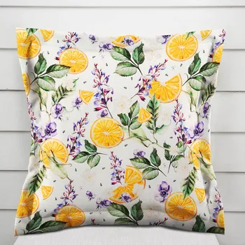 Povlak na polštářek Dekorační povlak na polštář s lemem PML-103 Pomeranče mezi květy na bílém 50 x 60 cm