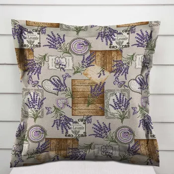 Povlak na polštářek Dekorační povlak na polštář s lemem PML-099 Levandule s motýlky a srdíčky na béžovém 30 x 50 cm