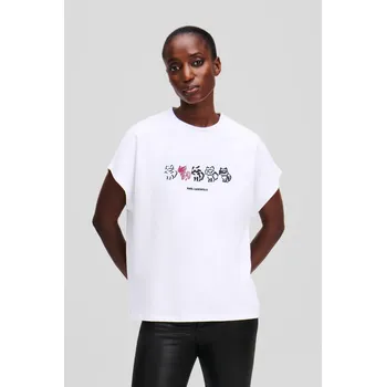 Dámské tričko TRIČKO KARL LAGERFELD IKON SEASONAL LOGO C TSHIRT BLACK TEXTURED LTHR