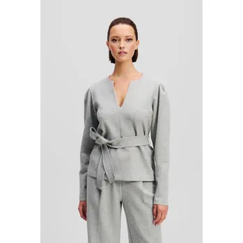 Dámská mikina MIKINA KARL LAGERFELD DOUBLE JERSEY VNECK SWEATSHIRT LIGHT GREY MELANGE