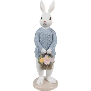 Vánoční dekorace Dekorace králíčí chlapec v modrém svetru a košíkem květin - 9*8*24 cm