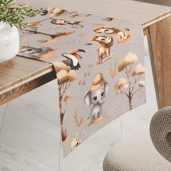 ubrus Dětský bavlněný běhoun na stůl Sandra SA-514 Africká zvířátka na šedém 20x160 cm