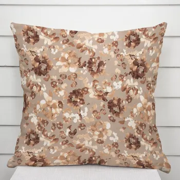 Povlak na polštářek Sametový povlak na polštář Tamara TMR-042 Hnědé květy na šedobéžovém 50 x 60 cm