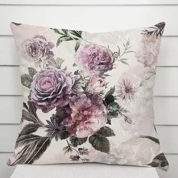 Povlak na polštářek Dekorační povlak na polštář Parma PM-112 Fialové květy na smetanovém 50 x 60 cm