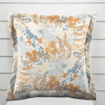 Povlak na dekorativní polštářek Sametový povlak na polštář s lemem Tamara TMR-043 Hnědo-modré designové rostliny 40 x 40 cm